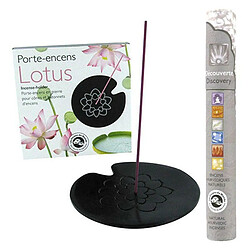 Encens Du Monde Porte-encens en pierre noire Lotus + 14 bâtonnets d'encens ayurvédique