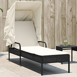 vidaXL Chaise longue avec auvent noir résine tressée