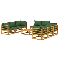 Avis Maison Chic Salon de jardin 9 pcs + coussins - Mobilier/Meubles de jardin - Table et chaises d'extérieur vert bois massif -MN73894