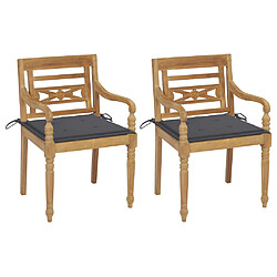 vidaXL Chaises Batavia lot de 2 avec coussins anthracite Bois de teck 