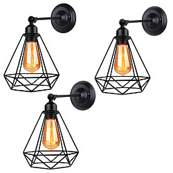 Stoex 3x Applique Mural Industriel Cage forme Diamant Angle réglable en Fer Métal Design Vintage Rétro Luminaire E27 Lampe de Plafond pour Chambre Café Restaurent Entrée Couloir,N