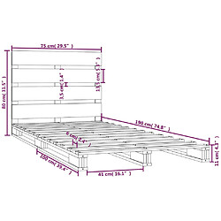 vidaXL Cadre de lit sans matelas noir 75x190 cm bois de pin massif pas cher