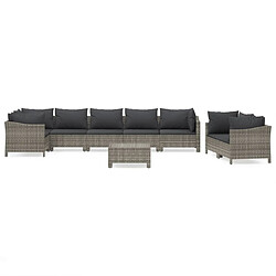 Maison Chic Salon de jardin 9 pcs + coussins - Mobilier/Meubles de jardin - Table et chaises d'extérieur Gris Résine tressée -MN83579