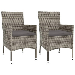 Avis Maison Chic Ensemble de bistro 3 pcs coussins,Table + chaises + coussins de jardin gris poly rotin -GKD893758