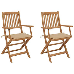 vidaXL Chaises pliables de jardin lot de 2 avec coussins Bois d'acacia