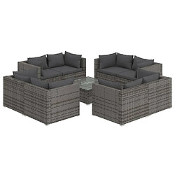 Maison Chic Salon de jardin 9 pcs + coussins - Mobilier/Meubles de jardin - Table et chaises d'extérieur Résine tressée Gris -MN12523