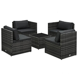 vidaXL Salon de jardin 5 pcs avec coussins Résine tressée Gris