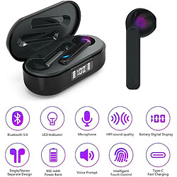 Acheter Chrono Écouteur Bluetooth Écouteurs sans Fil in Ear 5.1 HiFi Stéréo 40H d’Autonomie Boitier avec Affichage Numérique Oreillettes avec Contrôle Tactile Micro IPX5 Etanche pour iOS Android Samsung(Noir)