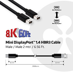 Acheter Club 3D CLUB3D Mini DisplayPort 1.4 Cable HBR3 8K60Hz Male / Male 2 mtr. / 6.56 Ft.