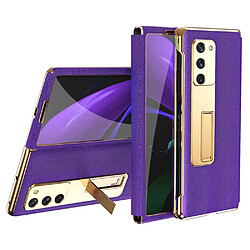 Coque en TPU + PU avec béquille, texture croisée, hybride, électroplaqué violet pour votre Samsung Galaxy Z Fold2 5G