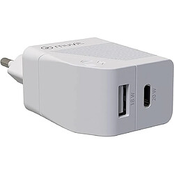 Muvit Chargeur Secteur avec Double Connecteur PD USB-C 20W - QC 3.0 USB-A 18 W Blanc