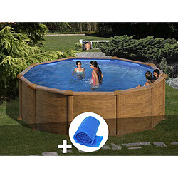 Kit piscine acier aspect bois Gré Mauritius ronde 4,80 x 1,32 m + Bâche à bulles