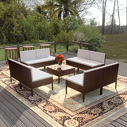 vidaXL Salon de jardin 9 pcs avec coussins résine tressée marron