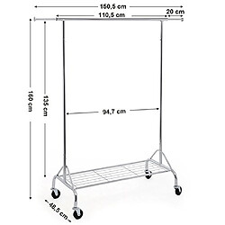 Acheter Portant à Vêtement Charge maximale 50 kg Métal chromé Barre Extensible avec roulettes HSR02S SONGMICS