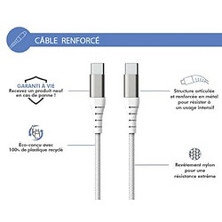 BIGBEN Câble Renforcé USB C/USB C 1,2m 3A Garanti à vie Blanc - 100% Plastique recyclé Force Power Lite