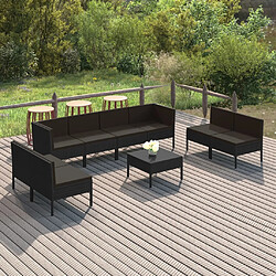 vidaXL Salon de jardin 9 pcs avec coussins Résine tressée Noir