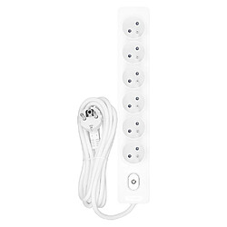 Null Multiprise SELDUR G6FA32B, 6 prises type E + interrupteur à voyant, Blanc, câble 3m