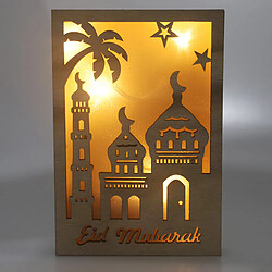 Avis Eid Carré En Bois LED Lampe Table Maison Chevet Décor Lumières Musulmanes Style Blanc Chaud 6