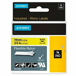 Ruban Laminé pour Etiqueteuses Rhino Dymo ID1-19 19 x 3,5 mm Noir Jaune Autocollants (5 Unités)