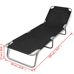 vidaXL Chaise longue pliable acier enduit de poudre noir pas cher