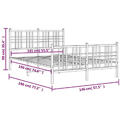 Vidaxl Cadre de lit métal avec tête de lit/pied de lit blanc 140x190cm pas cher