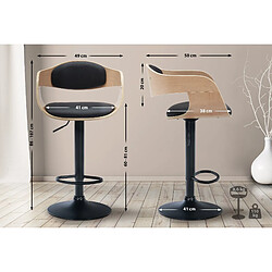 Decoshop26 Set de 2 tabourets de bar chaises hautes pieds trompette en métal noir assise en bois clair et similicuir noir TDB10763