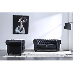 Pegane Canapé avec 2 places en simili-cuir coloris noir - Longueur 166 x profondeur 84 x hauteur 75 cm