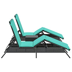 Acheter vidaXL Chaises longues lot de 2 avec table noir résine tressée