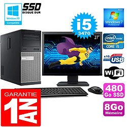 PC Tour DELL 7010 Core I5-3470 Ram 8Go Disque 480 Go SSD Wifi W7 Ecran 27" - Occasion