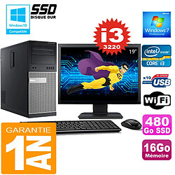 PC Tour DELL 7010 Core I3-3220 Ram 16Go Disque 480 Go SSD Wifi W7 Ecran 19" - Occasion