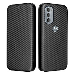 Coque en TPU + PU texture en fibre de carbone avec béquille en anneau et porte-carte noir pour votre Motorola Moto G31/G41