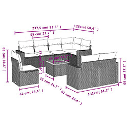 Avis Maison Chic Salon de jardin 9 pcs avec coussins | Ensemble de Table et chaises | Mobilier d'Extérieur gris résine tressée -GKD76862