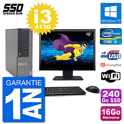 PC Dell Optiplex 3020 SFF Ecran 19" i3-4130 RAM 16Go SSD 240Go Windows 10 Wifi - Occasion