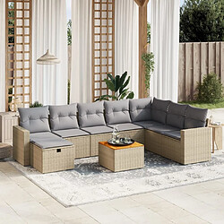 Maison Chic Ensemble à manger d'extérieur 9 pcs avec coussins,Salon de jardin,Mobilier de jardin mélange beige résine tressée -GKD582773