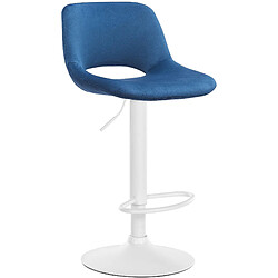 Decoshop26 Tabouret de bar chaise haute x1 avec repose-pieds en velours bleu piètement métallique blanc 10_0004605