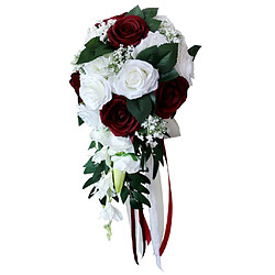 Mariage Main Bouquet De Mariée Tenant Des Fleurs Artificielles Blanc + Vin Rouge