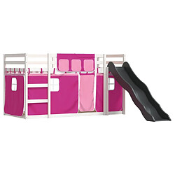 Vidaxl Lit superposé avec toboggan et rideaux rose 90x190 cm