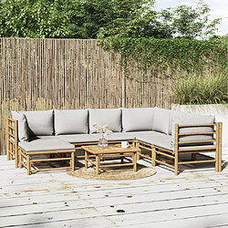 Maison Chic Salon de jardin 8 pcs + coussins - Mobilier/Meubles de jardin - Table et chaises d'extérieur gris clair bambou -MN77884