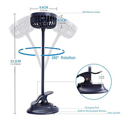 Universal Ventilateur de poussette portable à fragmentation, 3 réglages de vitesse, flexibilité de flexion USB, batterie rechargeable, poudre de table silencieuse pour la maison, |