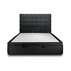 Sommeil de plomb Lit coffre 200x200cm avec tête de lit capitonnée Bouclette Noir - Hauteur totale : 39cm