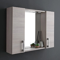 Kiamami Valentina MIROIR DE SALLE DE BAIN AVEC DEUX MEUBLES HAUTS EN BOIS DE CHÊNE GRIS ET LED