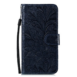 Etui en PU peau de fleur en dentelle imprimée avec support bleu pour votre Samsung Galaxy A41 (Global Version)