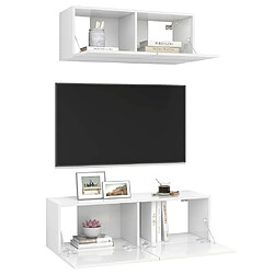 Avis Maison Chic Ensemble de meubles TV 2 pcs | Banc TV Moderne pour salon | Meuble de Rangement - Blanc brillant Aggloméré -MN83441