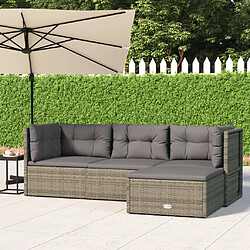 vidaXL Salon de jardin 4 pcs avec coussins Gris Résine tressée