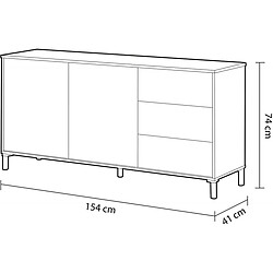 Acheter Pegane Buffet avec 2 portes et 3 tiroirs coloris chêne canadien / blanc artic - Hauteur 74 x Longueur 154 x Profondeur 41 cm