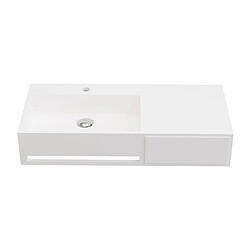 Vente-Unique Plan vasque suspendu en solid surface avec porte serviettes - Blanc - L90 x l40 x H17 cm - GANDAKI