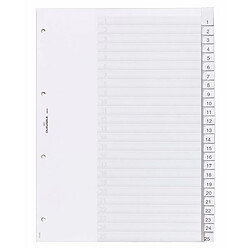 Durable 682419 Intercalaires Format A4 25 Touches - Onglets Soudés et Planches d'Insertions 1-25/A-Z - Page de Garde - Perforations 4 trous - PVC Rigide Transparent