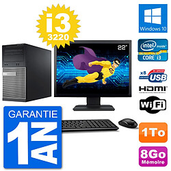 PC Dell 3010 MT Ecran 22" i3-3220 RAM 8Go Disque Dur 1To HDMI Windows 10 Wifi - Occasion