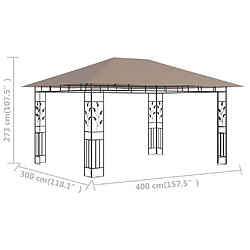 vidaXL Belvédère avec moustiquaire 4x3x2,73 m Taupe 180 g/m² pas cher