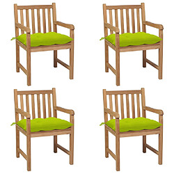 vidaXL Chaises de jardin lot de 4 avec coussins vert vif Teck solide 